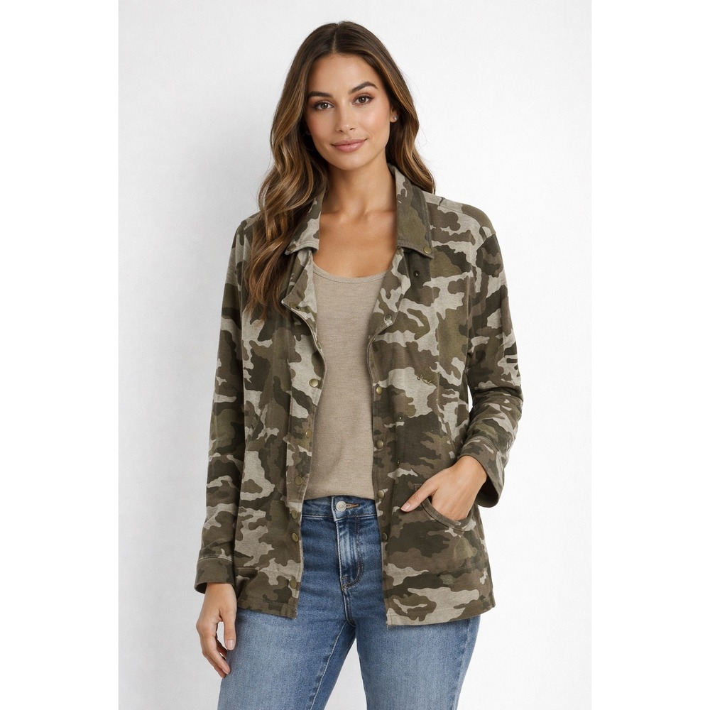 Gabrielle Union New York Co Camo Print Asymmetric Snap Jacket S Fairycore 100-11
